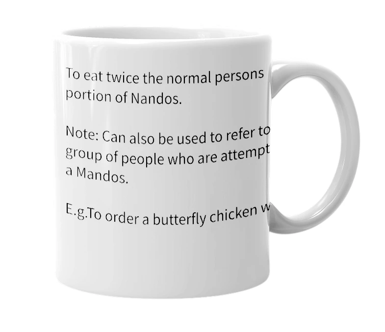 White mug with the definition of 'Mandos'