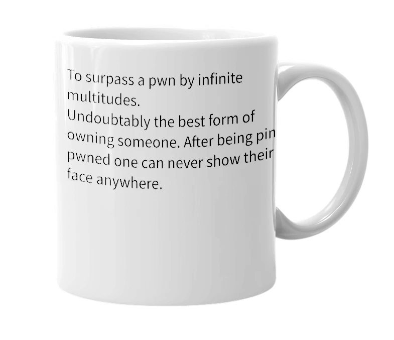White mug with the definition of 'pin pwned'