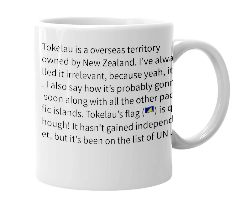 White mug with the definition of 'Tokelau'
