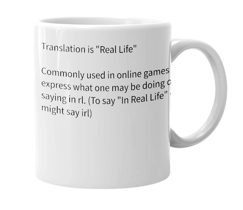 White mug with the definition of 'rl'