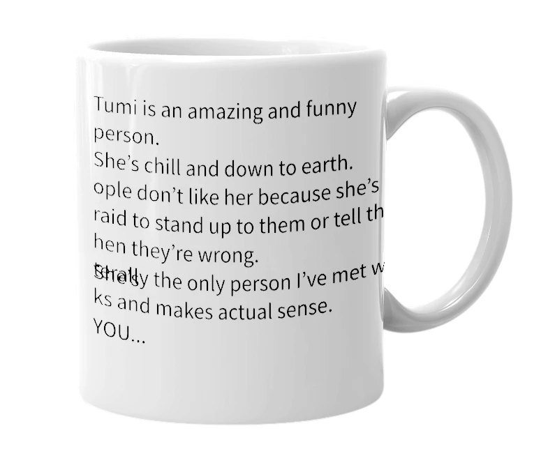 White mug with the definition of 'Tumi'