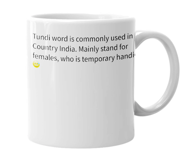 White mug with the definition of 'Tundi'