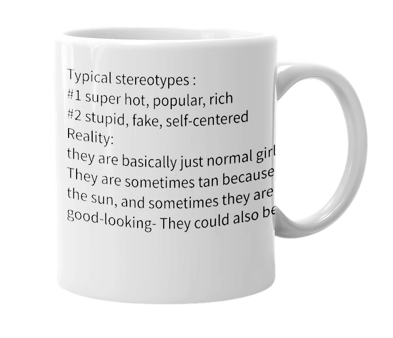 White mug with the definition of 'california girls'