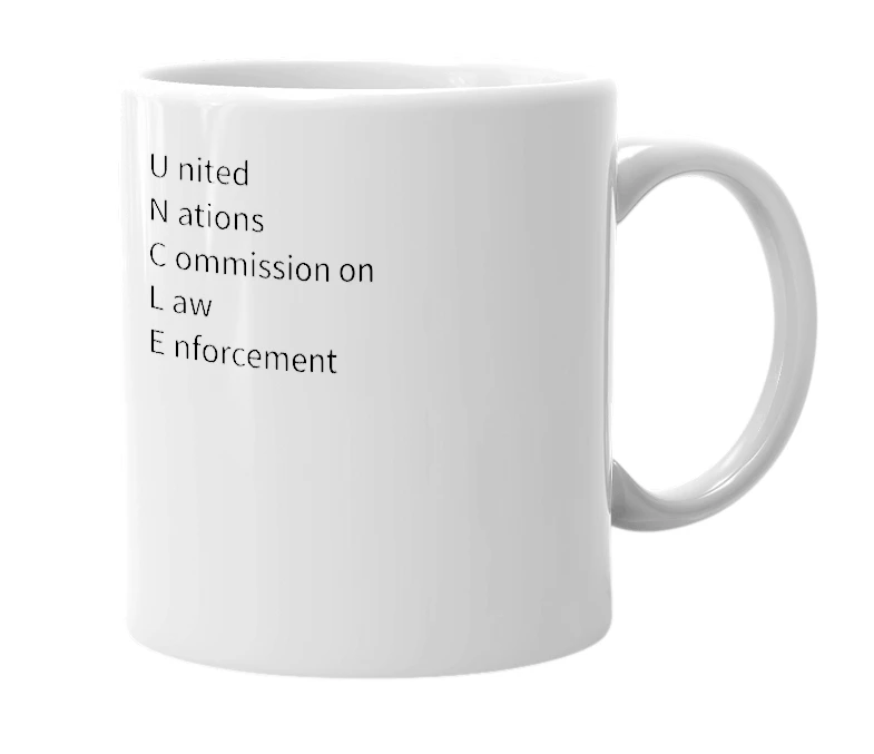 White mug with the definition of 'U.N.C.L.E.'