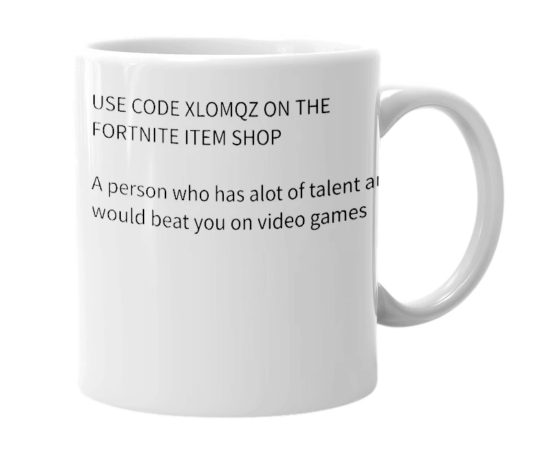 White mug with the definition of 'xlomqz'