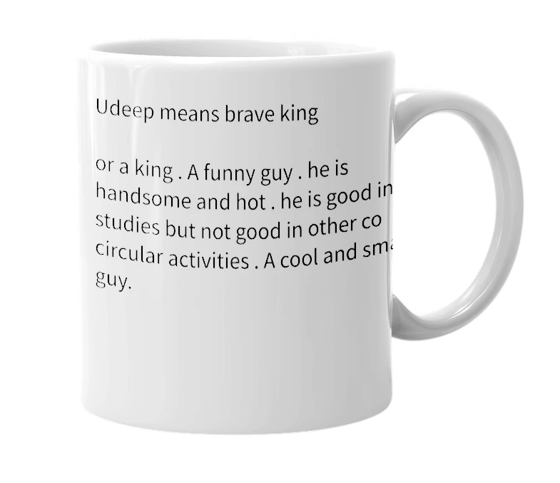 White mug with the definition of 'Udeep'