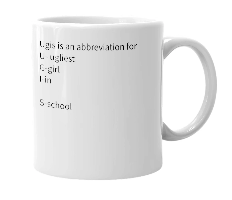 White mug with the definition of 'Ugis'