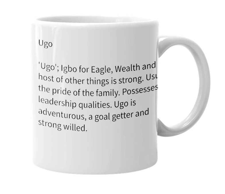 White mug with the definition of 'Ugo'