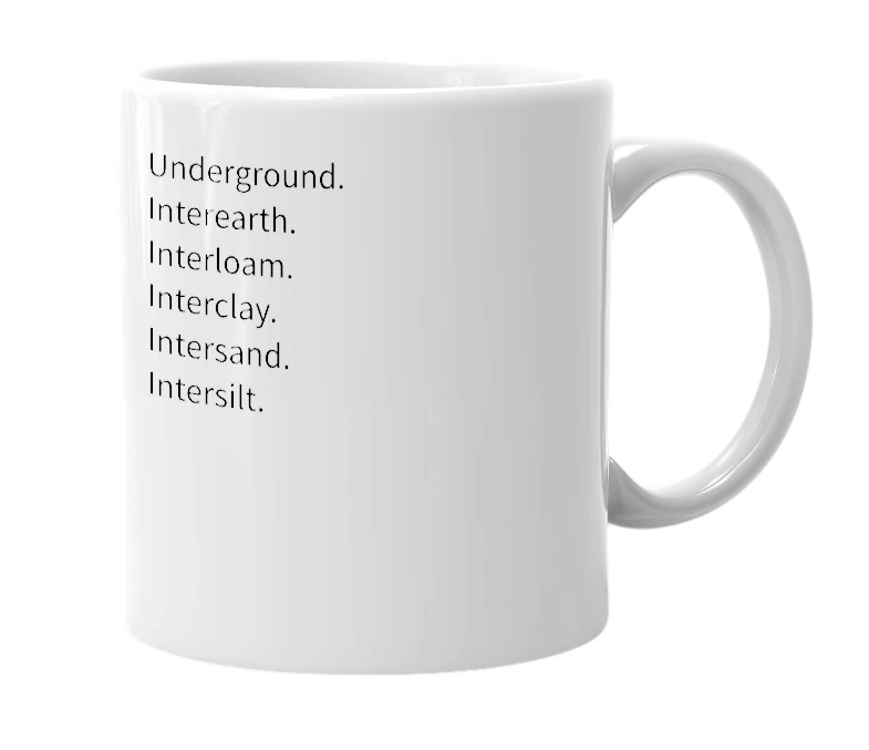 White mug with the definition of 'Interground'