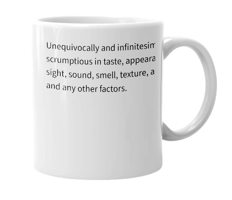 White mug with the definition of 'Scrumdumdumtious'