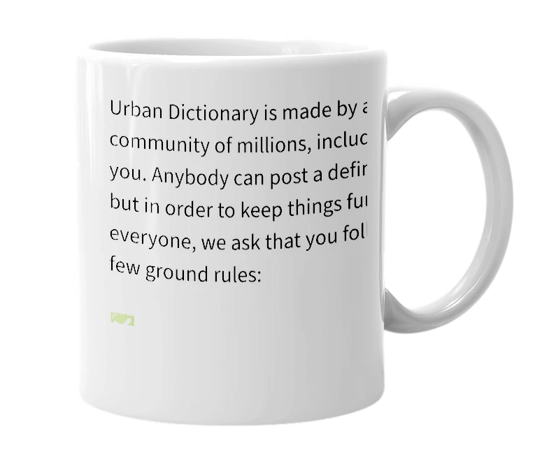 White mug with the definition of 'Urban Dictionary Content Guidelines'