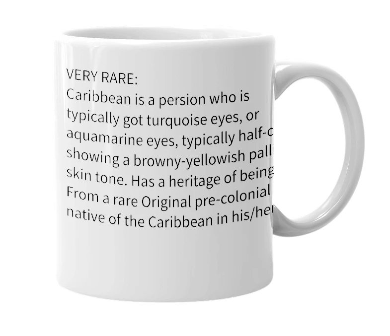 White mug with the definition of 'Entro-caribbian'