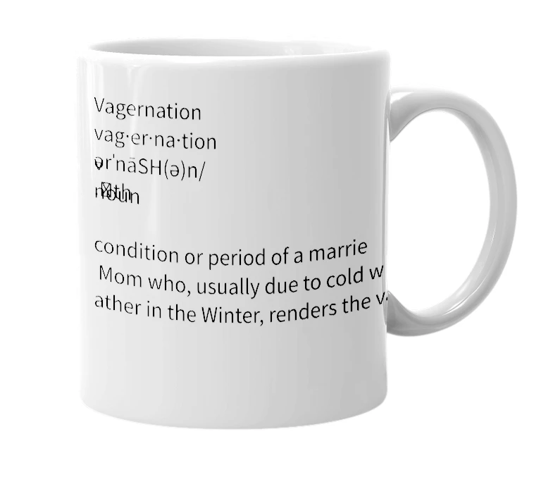 White mug with the definition of 'vagernation'