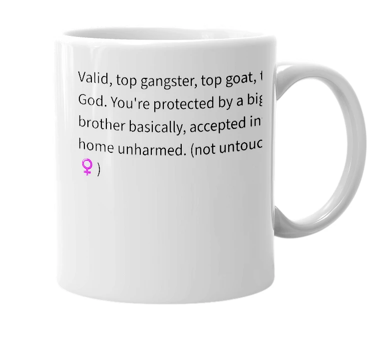 White mug with the definition of 'Top g'