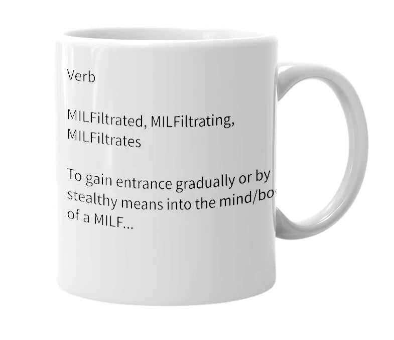 White mug with the definition of 'MILFiltrate'