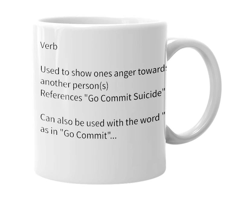 White mug with the definition of 'Commit'