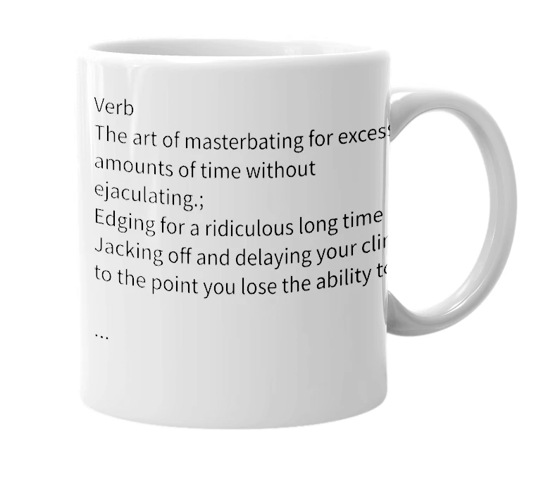 White mug with the definition of 'Procrasterbating'