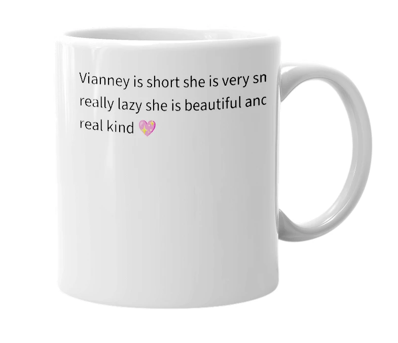 White mug with the definition of 'Vianney'