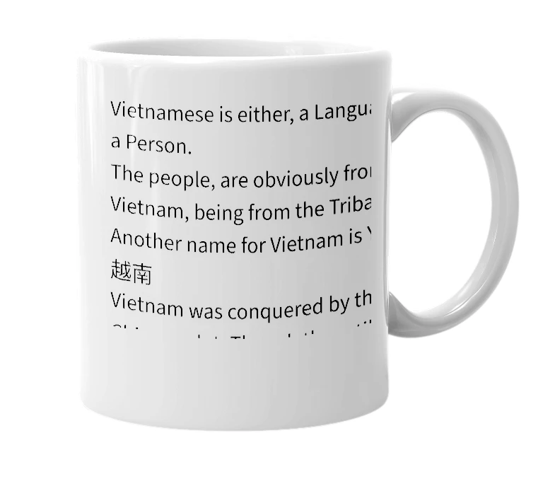 White mug with the definition of 'Vietnamese'