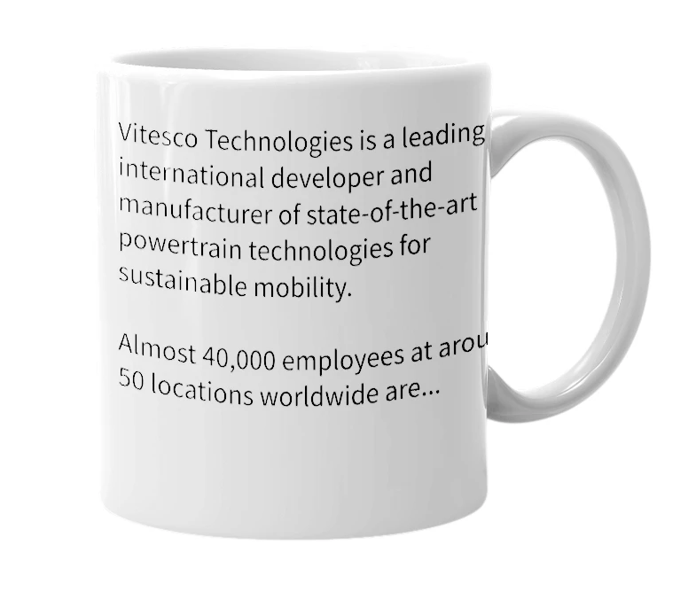 White mug with the definition of 'Vitesco Technologies'