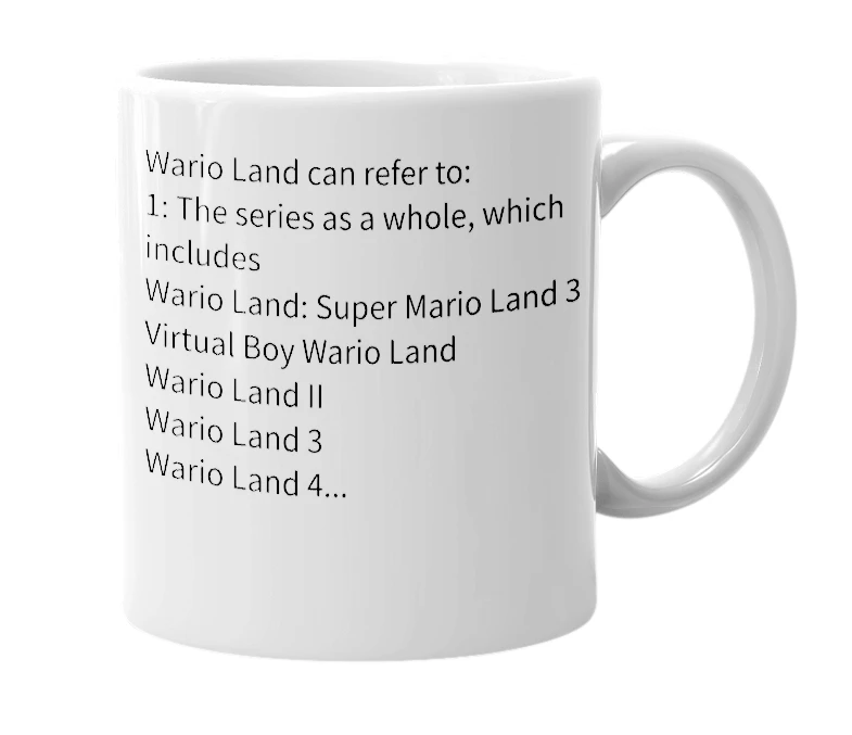 White mug with the definition of 'Wario Land'