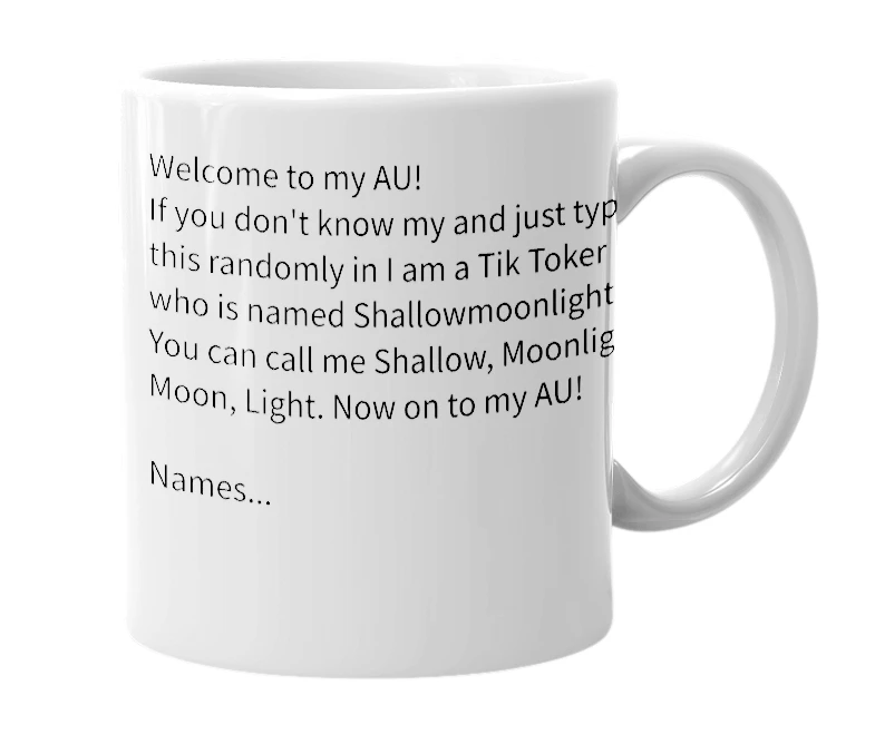 White mug with the definition of 'Shallowmoonlight's AU'