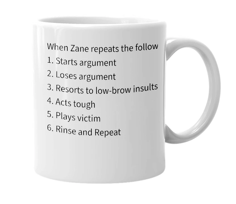 White mug with the definition of 'The Zane Cycle'