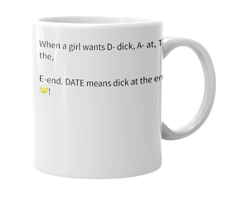 White mug with the definition of 'DATE'