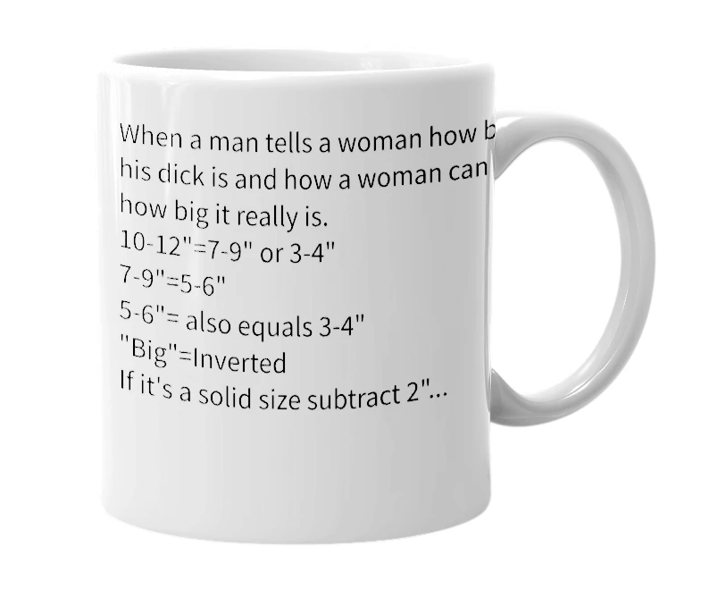 White mug with the definition of 'The House Rule of Dick Sizes'