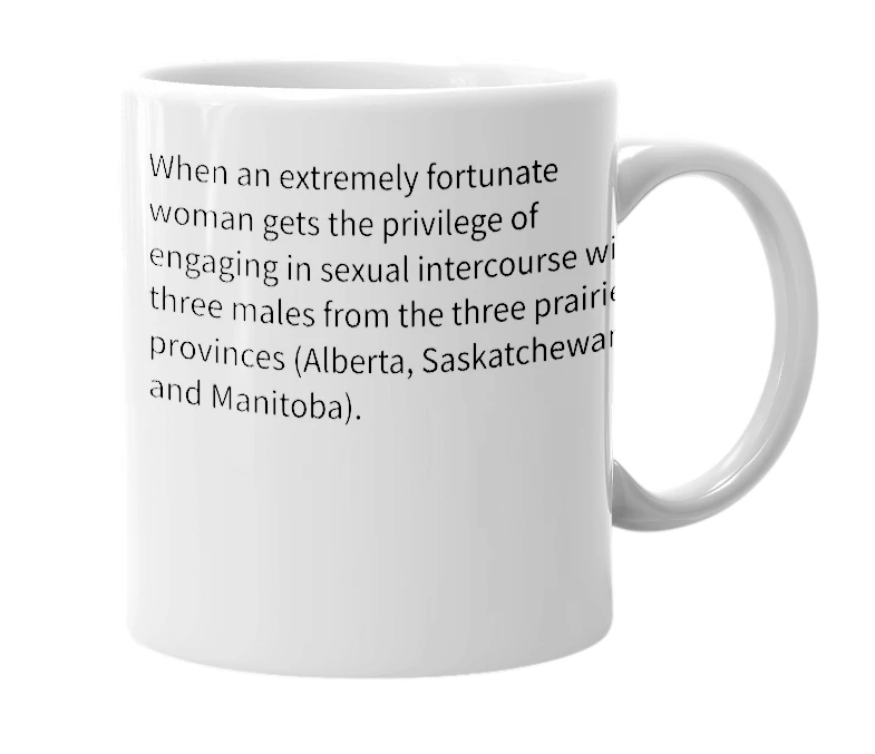 White mug with the definition of 'Prairie Foursome'