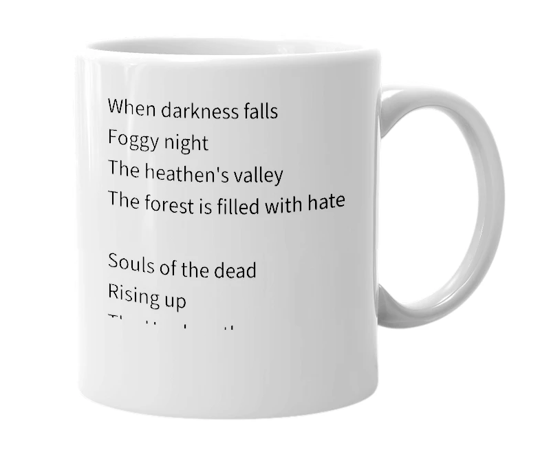 White mug with the definition of 'When Darkness Falls'