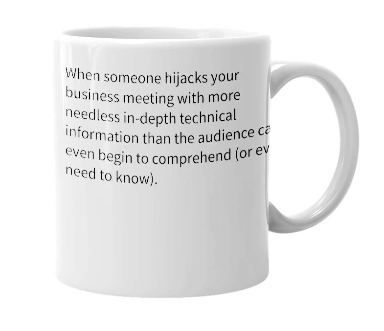 White mug with the definition of 'tech-jacking'