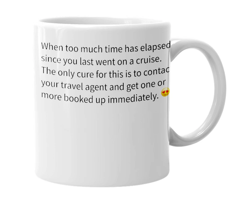 White mug with the definition of 'Long time no sea'