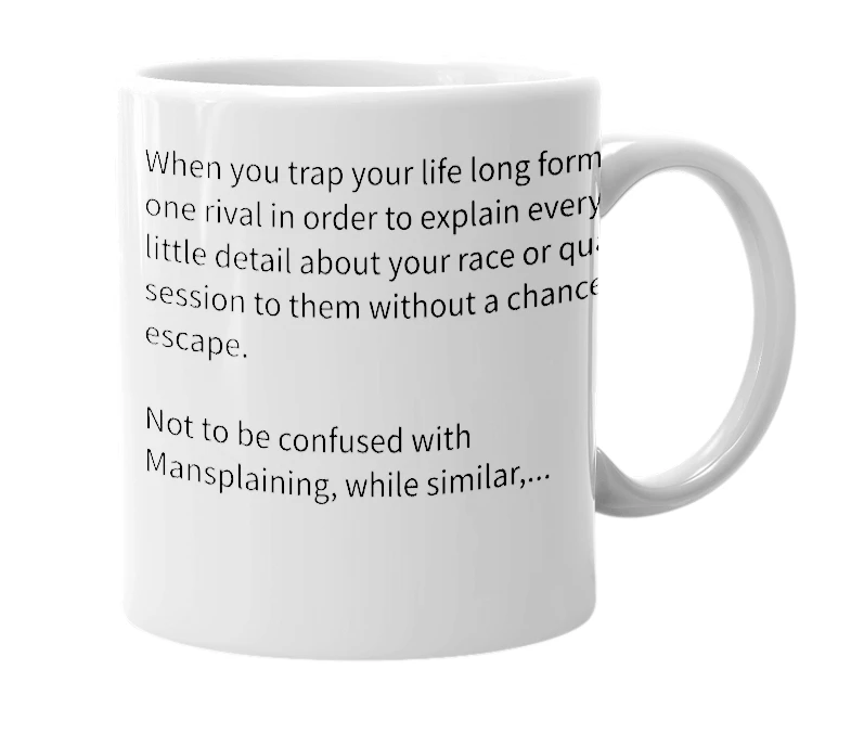 White mug with the definition of 'Maxsplaining'