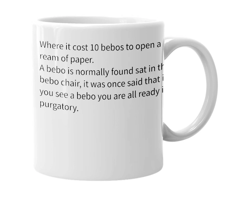 White mug with the definition of 'B-E-B-O'