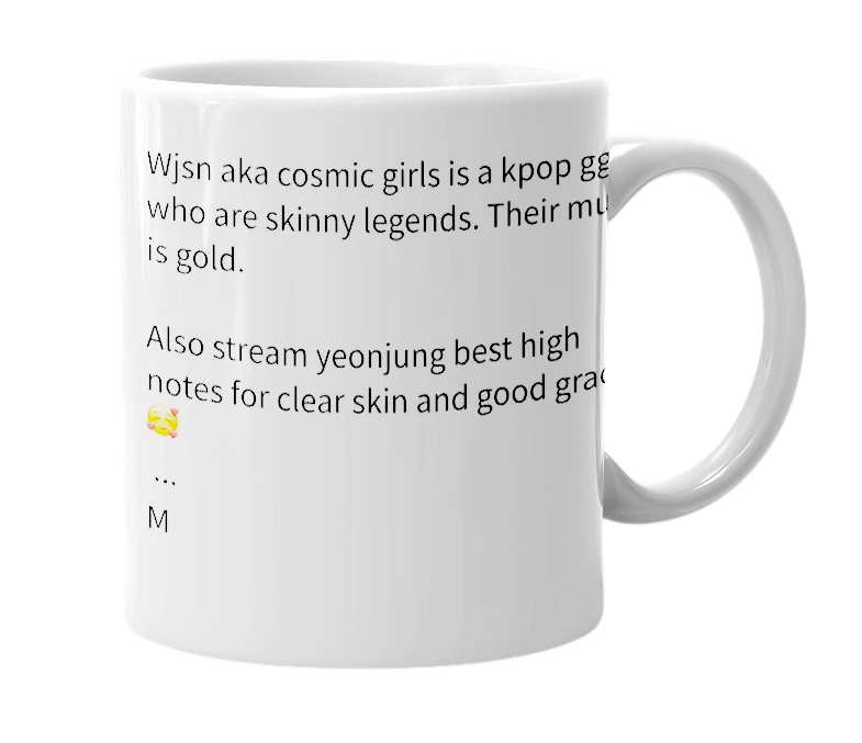 White mug with the definition of 'Wjsn'