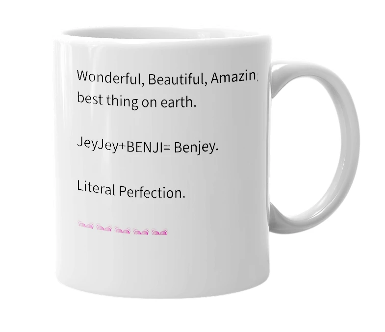 White mug with the definition of 'Benjey'