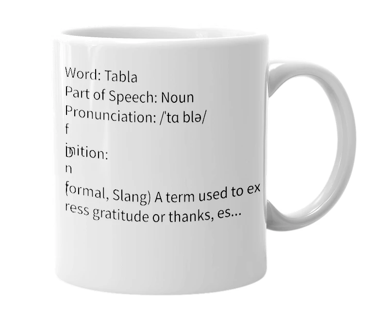 White mug with the definition of 'tabla'