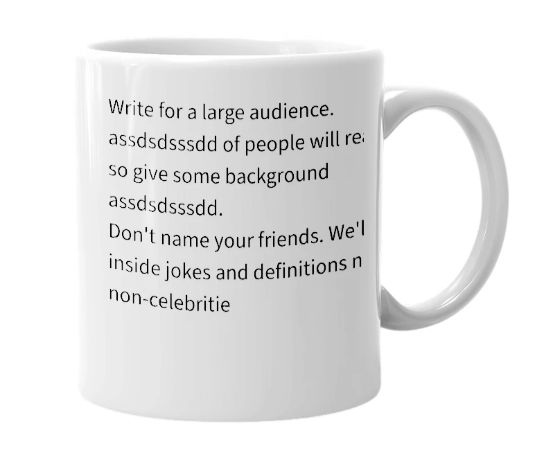 White mug with the definition of 'assdsdsssdd'