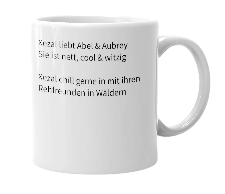 White mug with the definition of 'xezal'