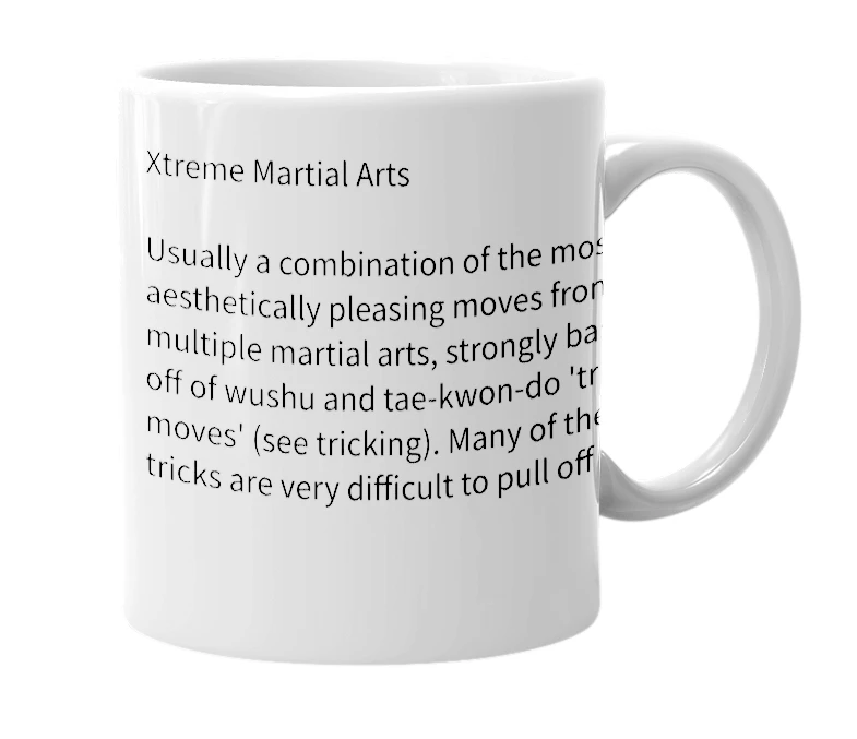 White mug with the definition of 'XMA'