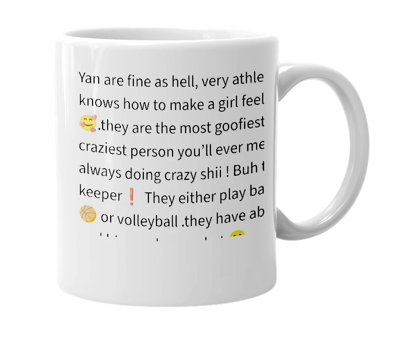 White mug with the definition of 'Yan'
