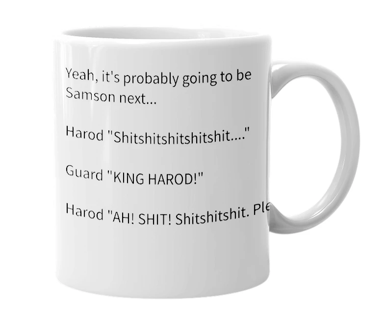 White mug with the definition of 'King Harod'