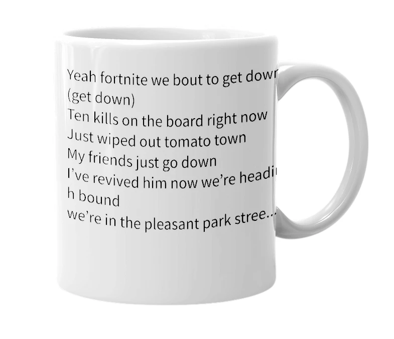 White mug with the definition of 'we gotta number 1 victory royale'