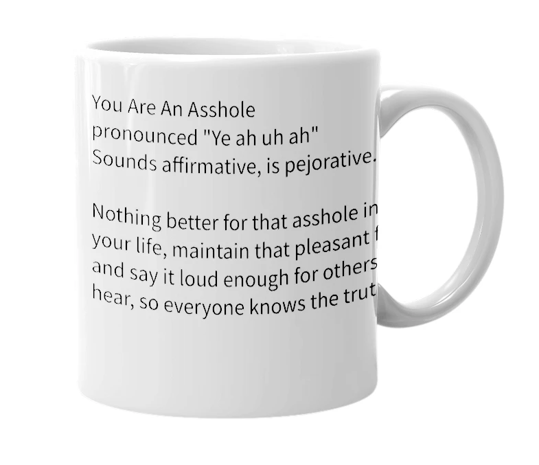 White mug with the definition of 'YAAA'