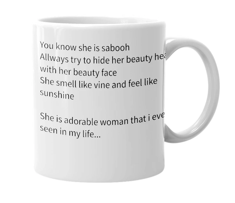 White mug with the definition of 'Sabooh'