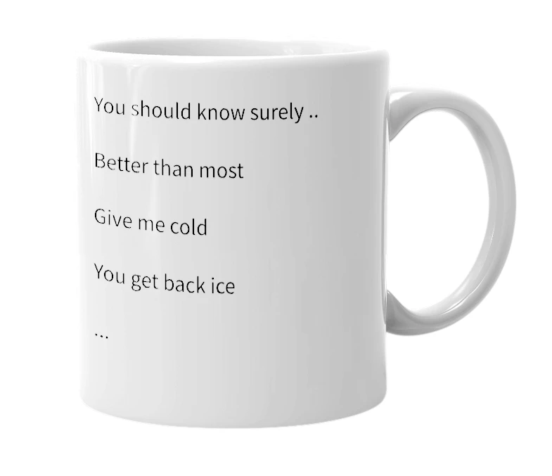 White mug with the definition of 'Ice'
