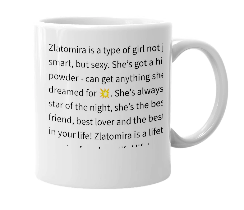 White mug with the definition of 'Zlatomira'
