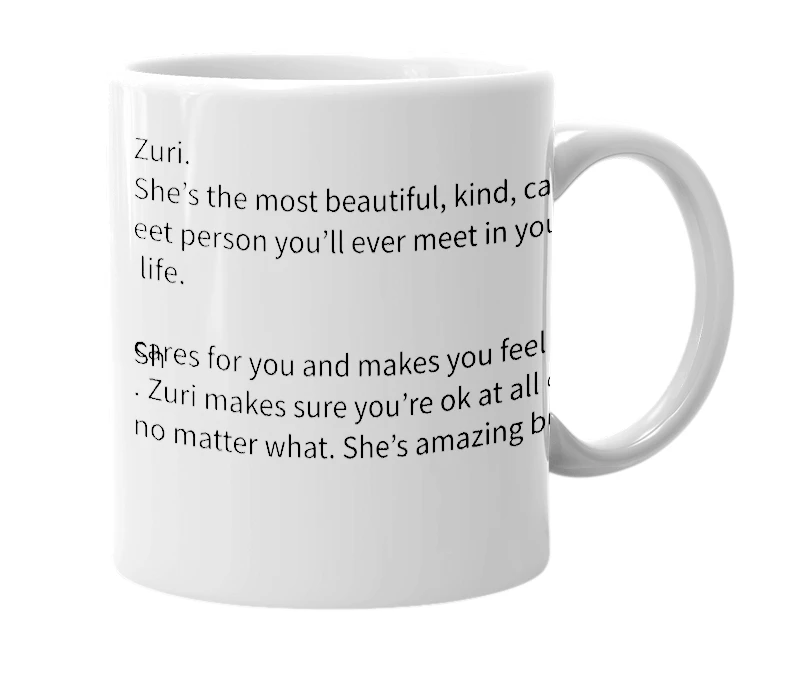 White mug with the definition of 'Zuri'