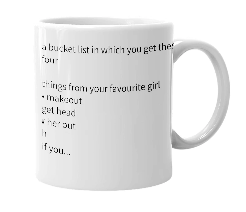 White mug with the definition of 'bronko bucket list'